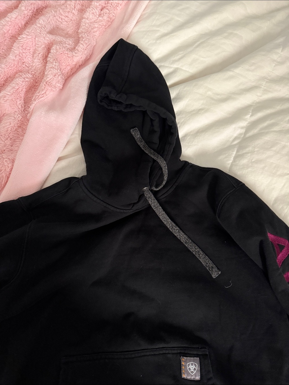 Ariat Black Hoodie with Magenta Sleeve Logo - Picture 2 of 3